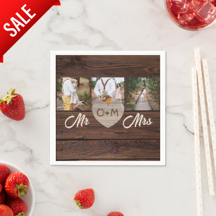 Rustic Wood Photos Monogram Wedding Reception Napkin