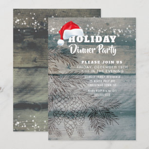 Rustic Wood Pine Cones Holiday Party Invitation
