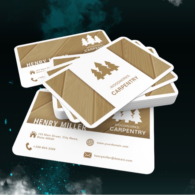 Rustic Wood Pine Logo Carpentry Construction Business Card (Creator Uploaded)