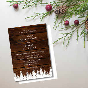 Rustic Wood Pine Trees Fall Autumn Winter Wedding  Invitation