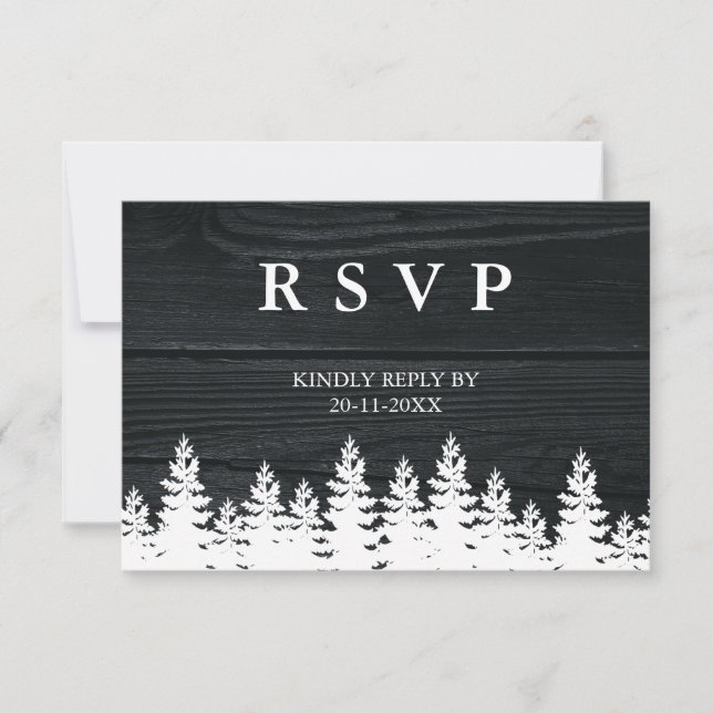Rustic Wood Pine Trees Fall Autumn Winter Wedding  RSVP Card (Front)