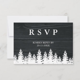 Rustic Wood Pine Trees Fall Autumn Winter Wedding RSVP Card