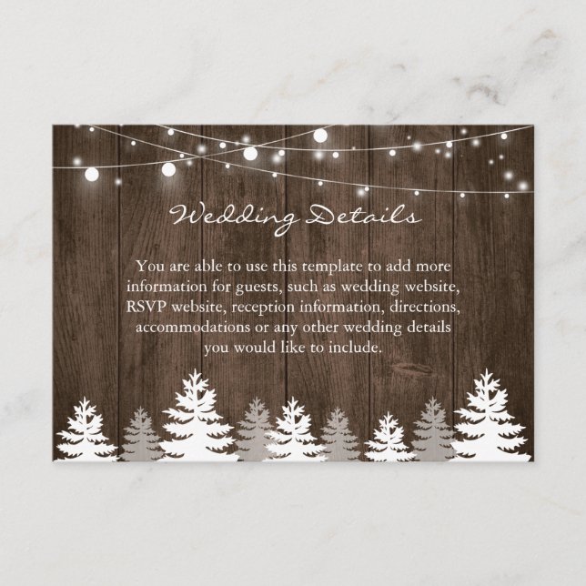 Rustic Wood Pine Trees Wedding Details Reception Enclosure Card (Front)