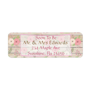 Rustic Wood Pink and Tan Flowers Address Labels