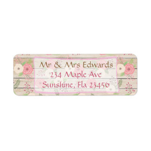 Rustic Wood Pink and Tan Flowers Address Labels