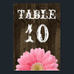 Rustic Wood Pink Daisy Wedding Table Number Card<br><div class="desc"></div>