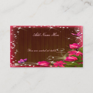 Rustic Wood Pink Floral Butterfly Wedding Table Place Card