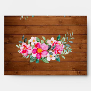 Rustic Wood Pink Floral Lights Wedding Envelope
