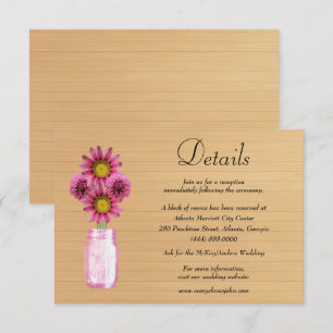 Rustic Wood Pink Floral Mason Jar Wedding Details Enclosure Card