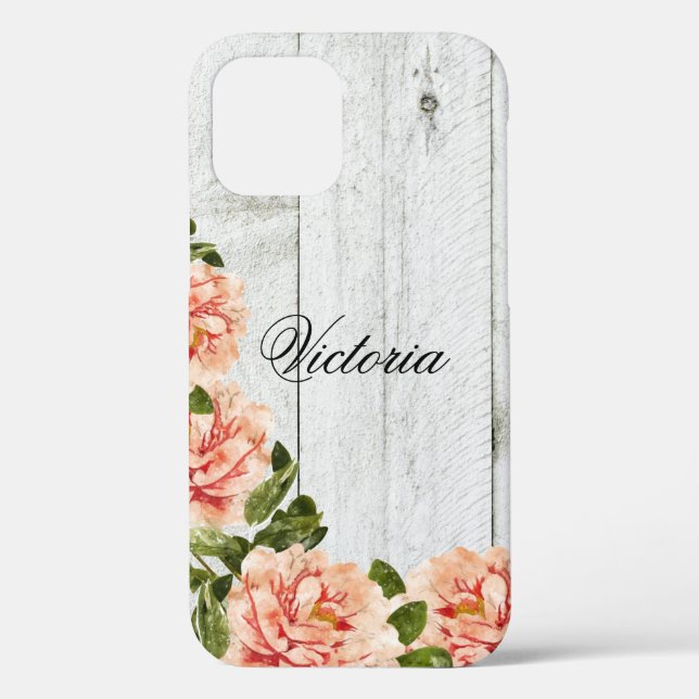 Rustic Wood Pink Floral Personalised Script Case-Mate iPhone Case (Back)