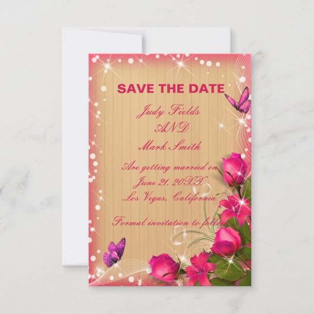 Rustic Wood Pink Floral Save The Date Card (Front)