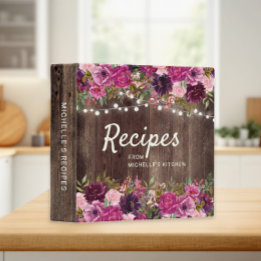 Rustic Wood Pink Floral String Lights Recipe 3 Ring Binder