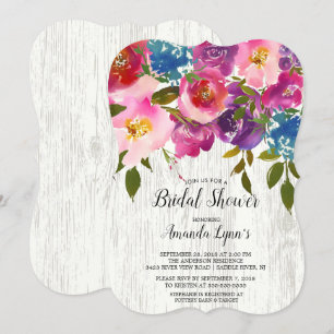 Rustic Wood Pink Flowers Bridal Shower Invitation