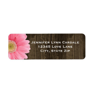 Rustic Wood Pink Gerber Daisy Address Labels