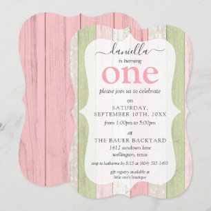 Rustic Wood Pink & Green Custom Age Birthday Party Invitation