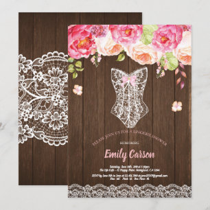 Rustic wood pink lingerie shower bridal party invitation