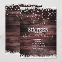 Rustic Wood Pink Rose Snowy Winter Sweet 16 Party