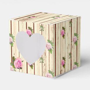 Rustic Wood Pink Roses Striped Floral Favour Box