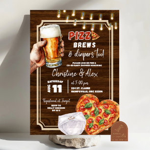 Rustic Wood Pizza Brew and Diapers too Baby Shower Invitation