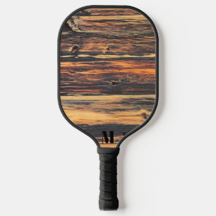 Rustic Wood Plank Modern Monogram Pickleball Paddle