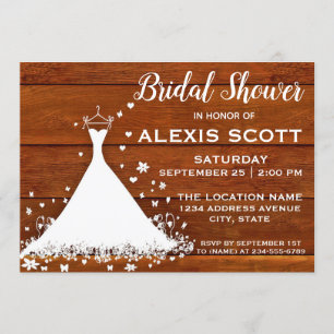 Rustic Wood Plank & Wedding Dress Bridal Shower Invitation
