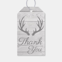 Rustic Wood Planks Grey Deer Antlers Thank You
