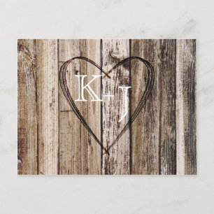 Rustic Wood Planks Heart Etching Save the Date Announcement Postcard