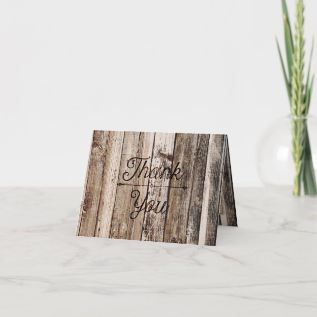 Rustic Wood Planks Heart Etching Thank You Card (Front)