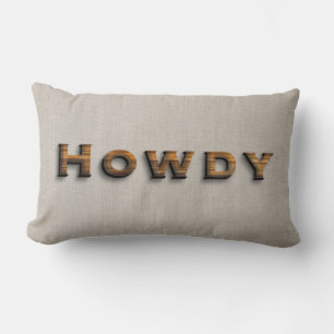 Rustic Wood Planks Howdy Typography Lumbar Cushion
