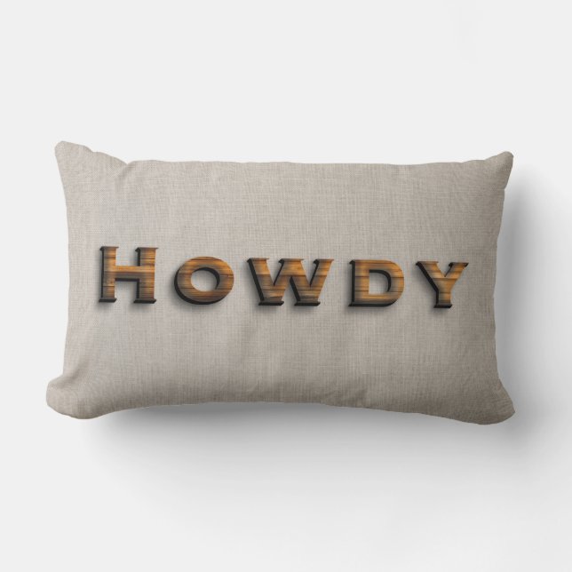 Rustic Wood Planks Howdy Typography Lumbar Cushion (Front)
