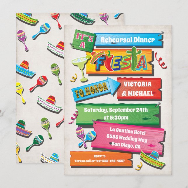 Rustic Wood Planks Mexican Fiesta Party Invitation (Front/Back)