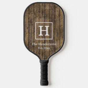 Rustic Wood Planks with DIY Color Frame, Monogram Pickleball Paddle