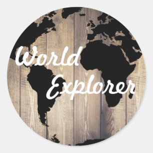 Rustic Wood Planks World Map Exploration Classic Round Sticker