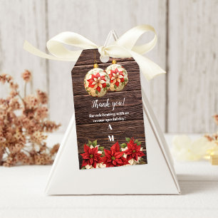 Rustic Wood Poinsettia Floral Christmas Wedding    Gift Tags