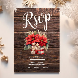 Rustic Wood Poinsettia Floral Christmas Wedding    RSVP Card