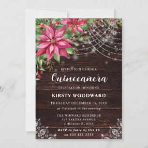 Rustic Wood & Poinsettia Quinceanera Invitation