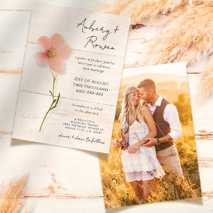 Rustic Wood Pressed Wildflower Boho Photo Wedding Invitation