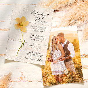 Rustic Wood Pressed Wildflower Boho Photo Wedding Invitation