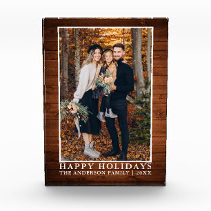 Rustic Wood Print Happy Holidays Photo Block