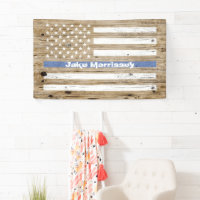 Rustic Wood Print Thin Blue Line USA Flag Name