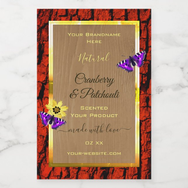 Rustic Wood Product Labels Purple Butterflies Gold (Single Label)