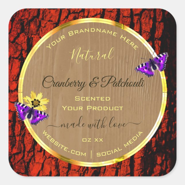 Rustic Wood Product Labels Purple Butterflies Gold (Front)