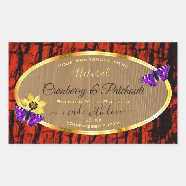 Rustic Wood Product Labels Purple Butterflies Gold (Front)