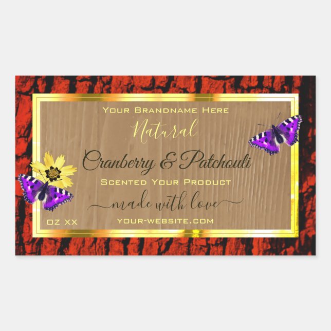 Rustic Wood Product Labels Purple Butterflies Gold (Front)