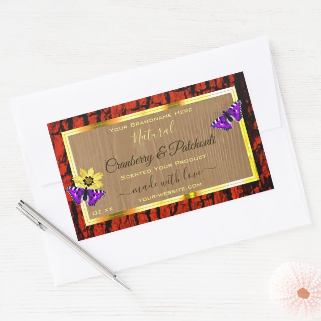 Rustic Wood Product Labels Purple Butterflies Gold (Envelope)
