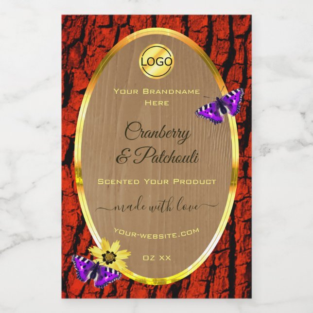 Rustic Wood Product Labels Purple Butterflies Logo (Single Label)