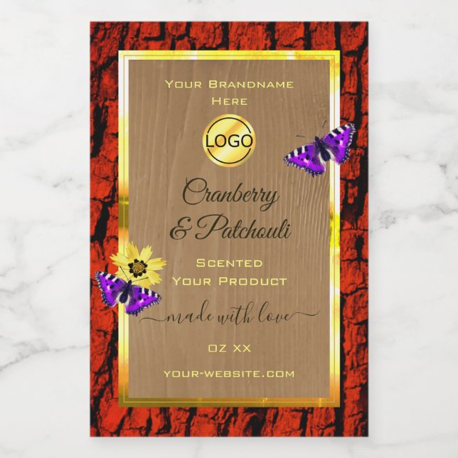 Rustic Wood Product Labels Purple Butterflies Logo (Single Label)