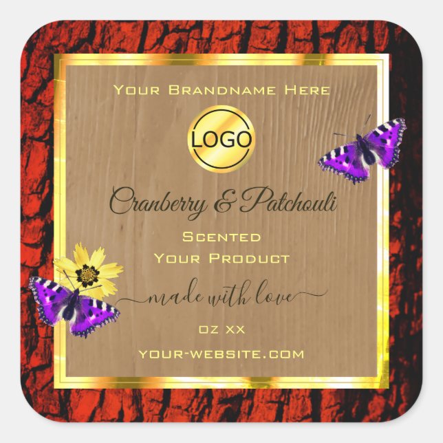 Rustic Wood Product Labels Purple Butterflies Logo (Front)