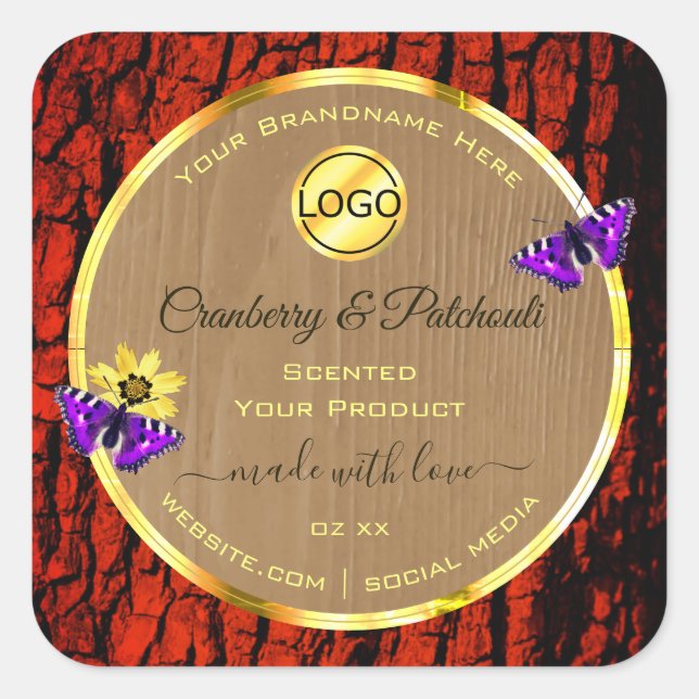 Rustic Wood Product Labels Purple Butterflies Logo (Front)