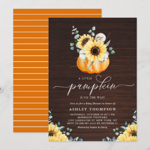 Rustic Wood Pumpkin and Sunflower Fall Baby Shower Invitation